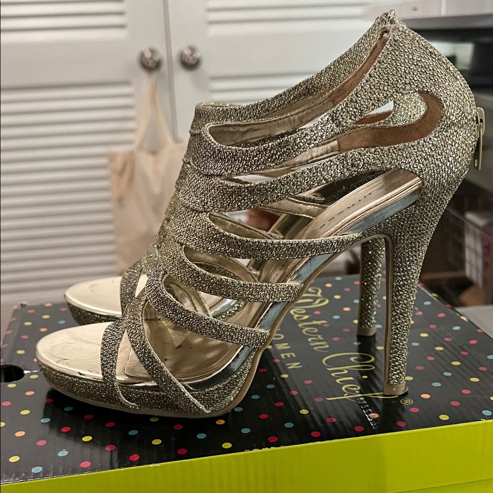 Chinese Laundry Glittering Gold Strappy Heels